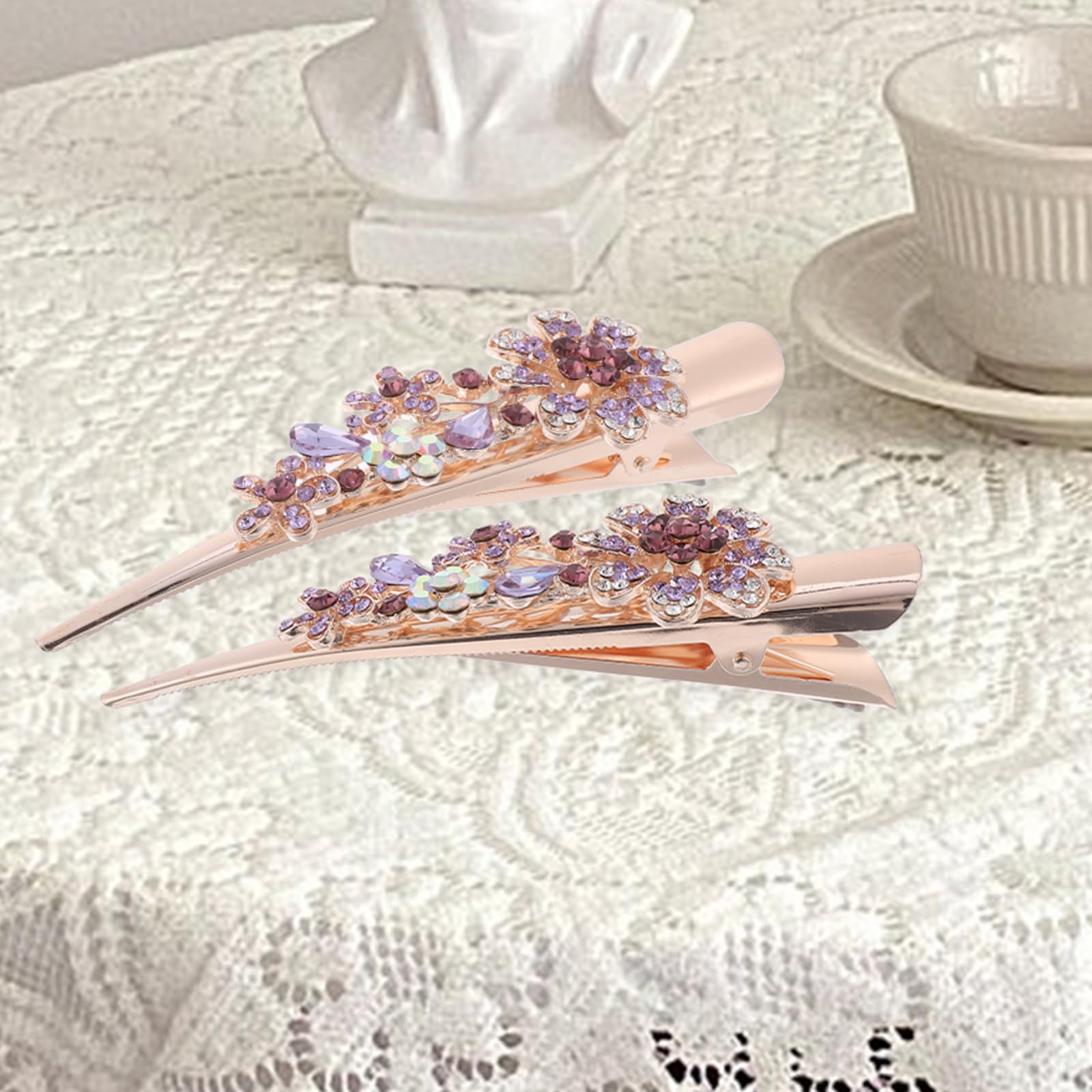 Amazon | LALAFINA 花ヘアクリップ ラインストーン装飾 くちばし型